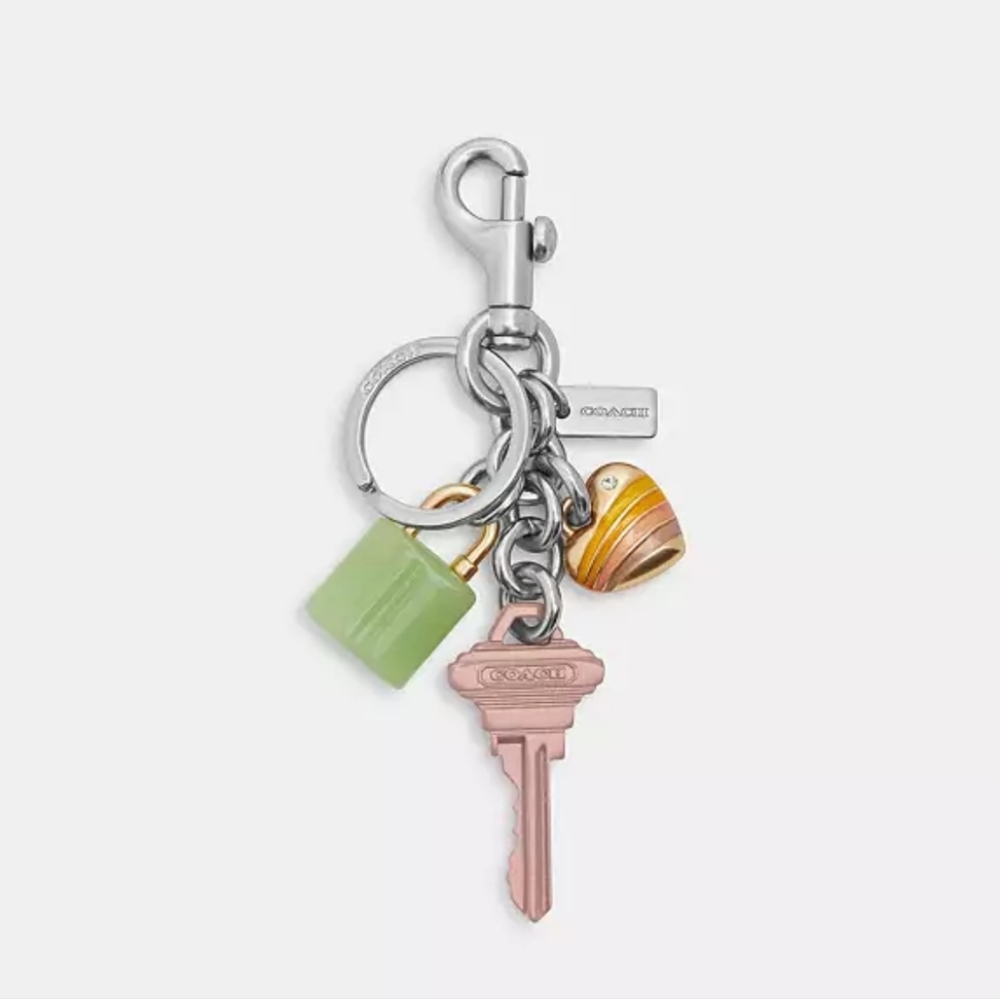 New! Key Cluster Bag Charm in Silver/Pink Multi 🩷 💚